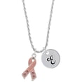 thumbnail image 1 of Delight Jewelry Silvertone Large Pink Ribbon with Crystals Silvertone Script Initial Disc - E - Charm Necklace, 20"+3", 1 of 4