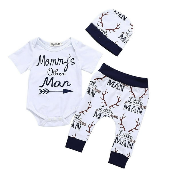 XZNGL Newborn Baby Boy Clothes Newborn Kids Baby Boy Outfits Clothes Letter Print Romper Jumpsuit Pants Hat Set Newborn Boy Outfits Boy Newborn