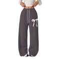 thumbnail image 2 of UACY Girls Bow Sweatpants Baggy Wide Leg Sweat Pants with Pockets Elastic Waist Mid Rise Teen Casual Cute Kids (Dark Gray, 7-8 Years), 2 of 4