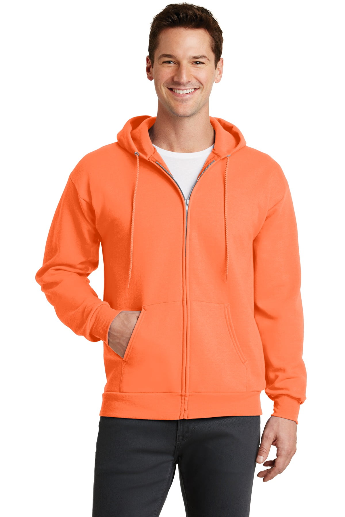 bright orange zip up hoodie