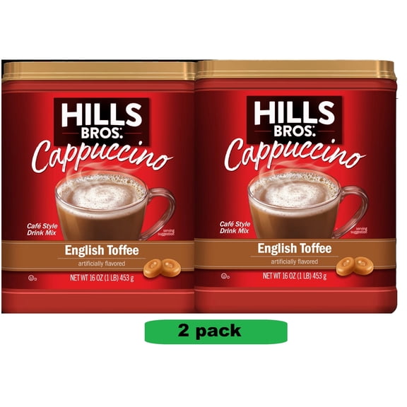 (2 pack ) Hills Bros. English Toffee Cappuccino Instant Coffee Mix, 16 Ounce Canister