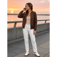 thumbnail image 6 of NAYTOAO Women's Quilted Bomber Jacket Full Zip Baseball Collar Casual Lightweight Coat Back To School Outfits, 6 of 8