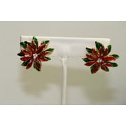 Just Love Jewels Enamel Poinsettia Earrings Costume Jewelry, Christmas Holiday Jewelry Gift