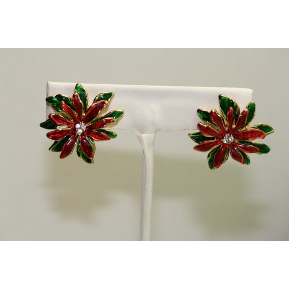 Just Love Jewels Enamel Poinsettia Earrings Costume Jewelry, Christmas Holiday Jewelry Gift