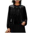 thumbnail image 1 of Sentmoon Vêtements pour Femmes Vêtements Automne et Hiver Haut en Velours à Panneaux en Dentelle avec Col Rond et Manches Longues pour Activités Extérieures et Randonnée Noir TTG, 1 of 8