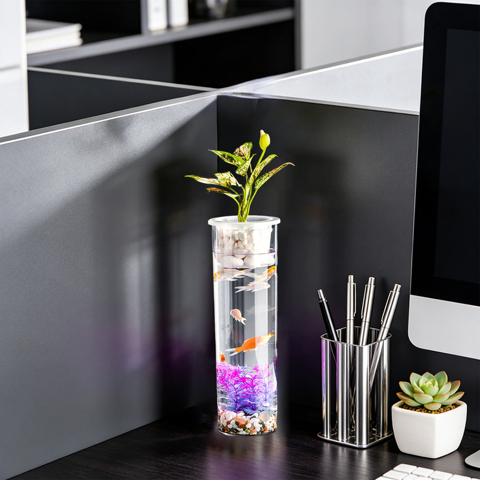 Goldfish Bowl Fish Tank for Goldfish Plastic Aquarium Home Decor Clear Fish Tank for Desktop Suitable for Tabletops Living Room Bedroom Ornaments