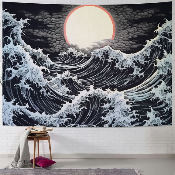 Shiartex Tapestry Moon and Star Tapestry Ocean Wave Tapestry Mountain Tapestry Sunset Great Wave Tapestry Wall Hanging for Room 40x30inch