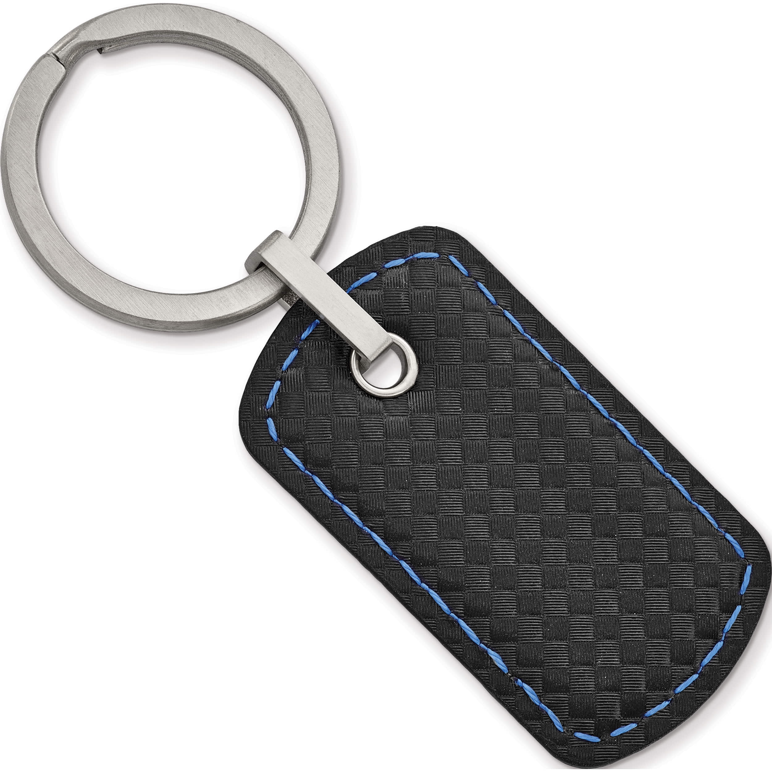 Stainless Steel Brushed Leather & Polyurethane Stitched Key Ring (80.11 X 30.24) Made In China srk164