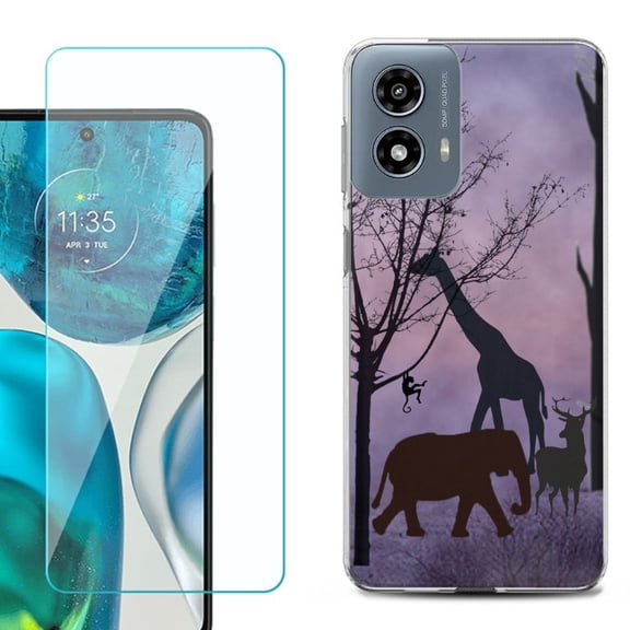 Phone Case for Motorola Moto G 5G 2024, with Tempered Glass Screen Protector, by OneToughShield - Twilight Safari
