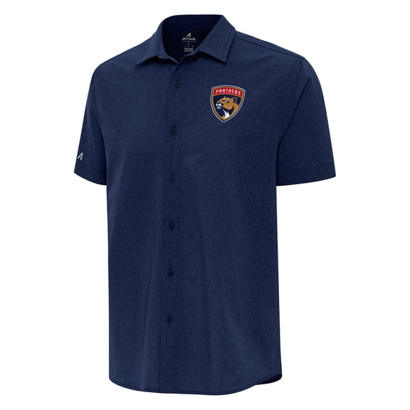 Men's Antigua Navy Florida Panthers Activate Woven Short Sleeve Button-Up Shirt
