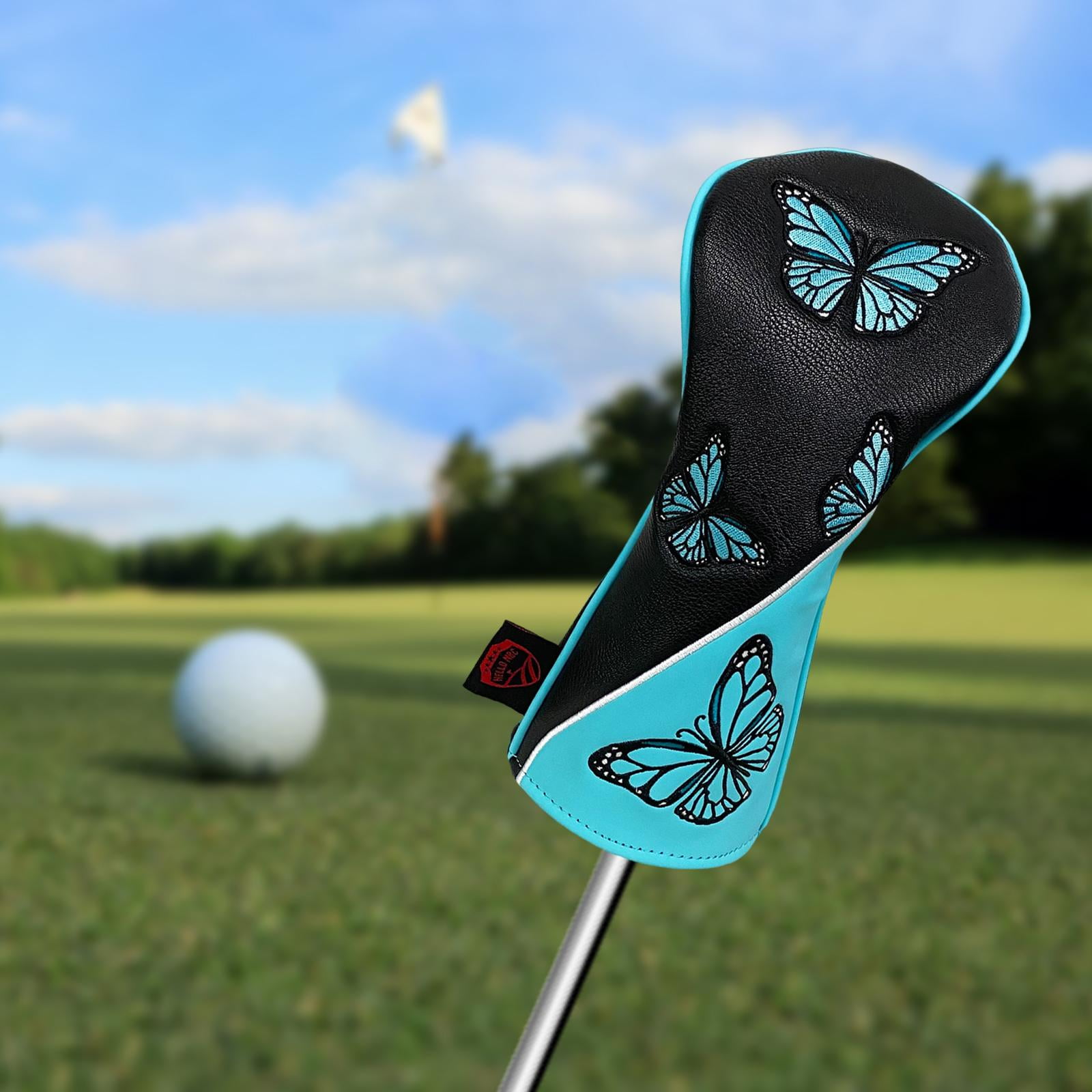 Golf Wood Headcovers PU Leather Protector Scratch Butterfly Pattern Club Head Cover for Golfer Outdoor Sports Travel Transport Black Driver