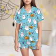 thumbnail image 2 of HCNTES Girls Halloween Pajamas Halloween Pajamas Girls Short Sleeve Button Down Pjs With Shorts Kids Toddler Sleepwear Pumpkin Ghost Print Loungewear Girl Pajamas, 2 of 5