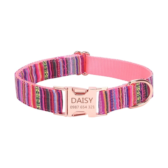 Durable Metal Buckle Dog Collar And Leash Set,Striped And Checkered Collar,Ethnic Pet Collar,Gifts for Pets and Pet Lovers(Pink,M)