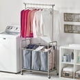 thumbnail image 2 of mDesign Portable Laundry Sorter with Wheels/Steel Hanging Bar - Satin/Dark Gray, 2 of 8