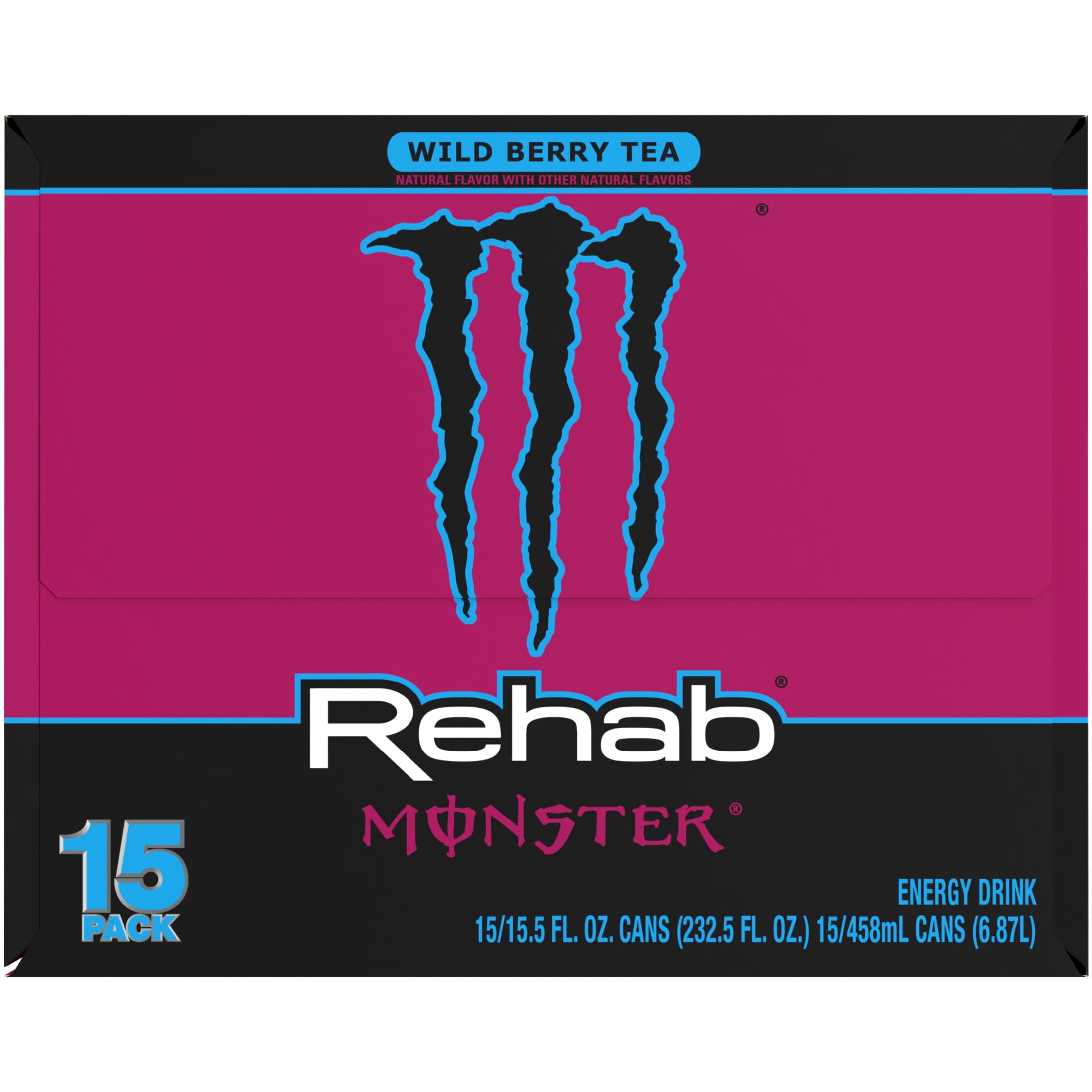 Monster Rehab Wild Berry Tea Energy Drink, Zero Sugar, 15-Pack, 16 Oz Cans