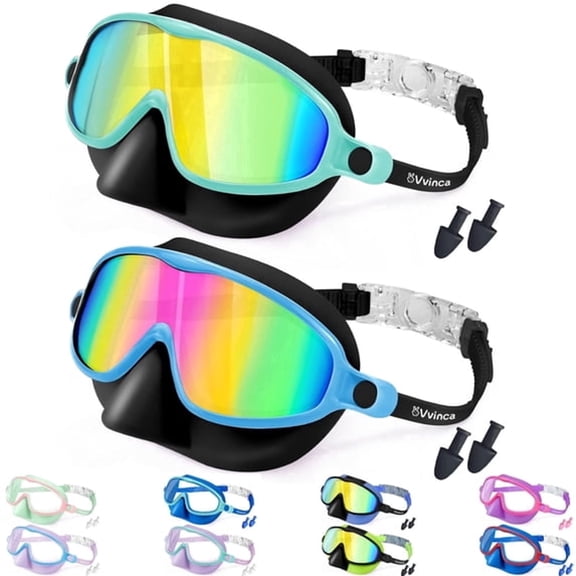 HBMYN Swim Goggles with Nose Cover,2 Pack Wide View Diving Mask Anti-Fog UV No Leak Toddlers Swimming Goggles for Kids 3-14