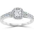 thumbnail image 1 of 3/4CT Cushion Halo Round Diamond Engagement Ring 14K White Gold, 1 of 4