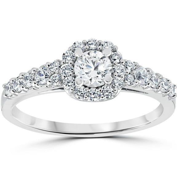 Pompeii 3/4CT Cushion Halo Round Diamond Engagement Ring 14K White Gold (H/I,I1-I2)