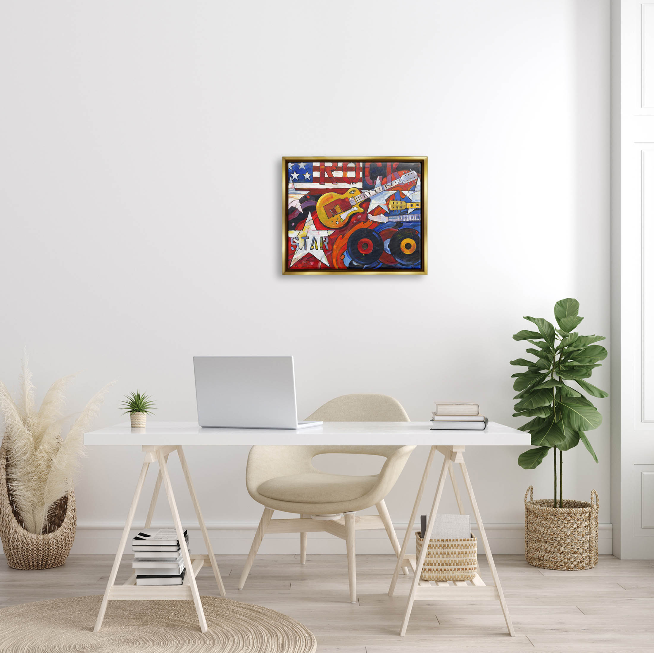 Stupell Industries Rockstar Americana Music Tribute Painting Metallic Gold Floating Framed Canvas Print Wall Art, Design by Paul Brent