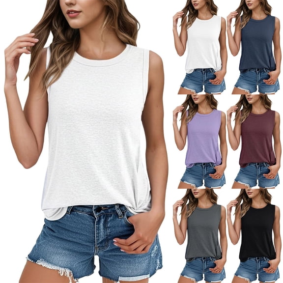 SHenli Women's Double Lined Tank Tops Curved Hem Dressy Casual Peplum Shirts Open Back Spring Vacation Outfits Tees