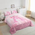 thumbnail image 3 of Castle Fairy Initial A Twin Comforter Set (2pc): Kawaii Pink Bow, Bling Glitter Print, 3 of 8