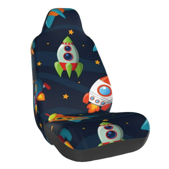 Wukai Spaceships and Stars Full Set Car Seat Covers with Soft Padding Universal Auto Front Seats Protector and Cushion Mat