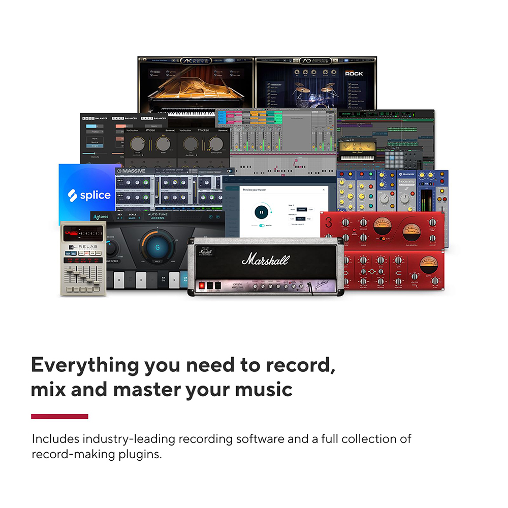 Focusrite AMS-SCARLETT-SOLO-ST Scarlett Solo Studio 4th Gen Audio Interface Bundle with Mic, Headphones + XLR Male to XLR Female Cable + Universal Pop Filter Wind Screen + Microphone Stand with Boom