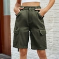 thumbnail image 2 of hotojiny Bermuda Cargo Shorts for Women Elastic Waist Button Knee-Length Shorts Summer Casual Wide Leg Pockets Hiking Short Pants, 2 of 6