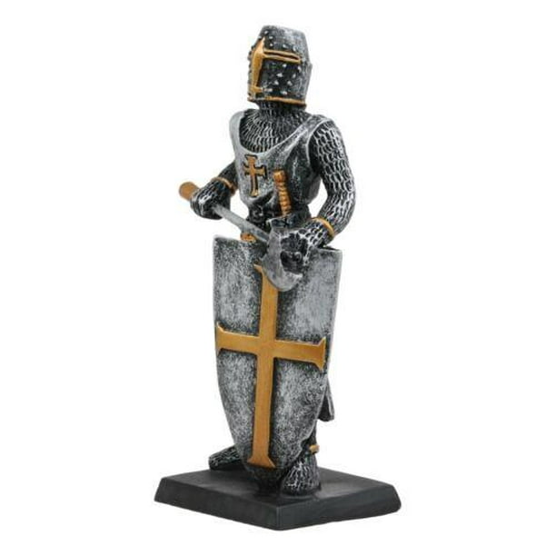 Ebros Gift Medieval Knight Crusader Axeman Dollhouse Miniature Figurine  4"H Suit Of Armor Axe Man With Shield Of Faith Sculpture Decor As  Renaissance War Military Icon 