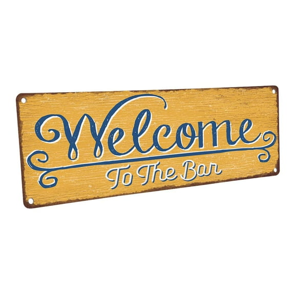 Welcome to the Bar 4"x12" Metal Sign, Wall Décor for Mancave, Den, and Gameroom