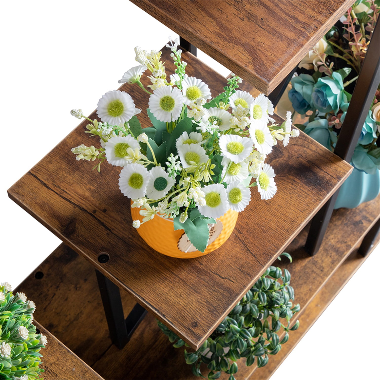 Kepooman 2pcs 6-Tier Plant Stand, Half Moon Shape Ladder Plant Stands for Garden Balcony, Black Display Shelf