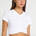 thumbnail image 4 of Women's Summer Causal Short Sleeve Blouse Round Neck Crop Tops Trendy Twist Front Tee T-Shirt Cute Petite Y2K Tees, 4 of 4