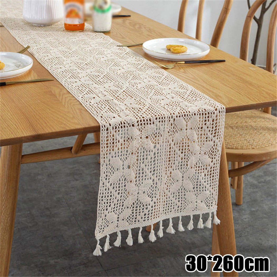 Christmas Table runner Doily Tablecloth Organza White Red Bell Candle Embroidery 