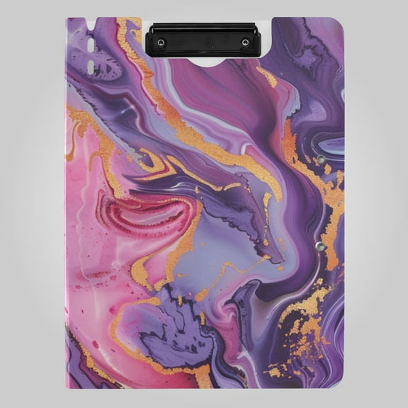 Marble Gardient Purple Foldable Binder Folder Clipboard with Pen Slot Double Clips A4 Size File Storage