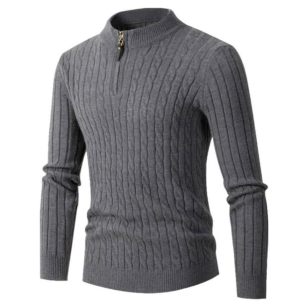Suéteres Para Hombres Suéteres de Otoño Invierno Suéter de Cuello Alto Media Cremallera de Punto Camisa de Manga Larga Con Dobladillo Inferior Odeerbi ODB175908