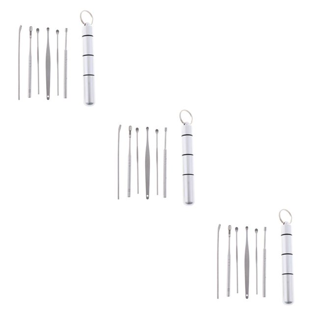 Soidarity 6 pcs / set Earpick Herramienta de eliminación de cera de oído de acero inoxidable Portable Ear Pick Type7 NO7
