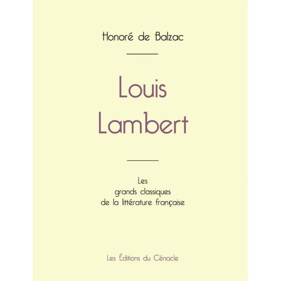 Louis Lambert de Balzac (édition grand format) (Paperback)