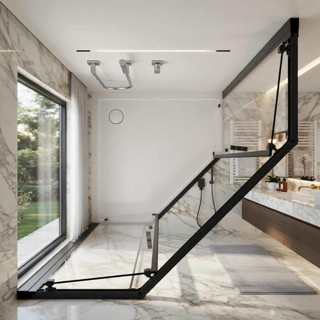 Hommoo Neo-Angle Sliding Shower Enclosure 36" x 72", 1/4" Clear Tempered Glass Diamond Shower Door, Dual Roller System & Stainless Steel Handles, Black & Transparent
