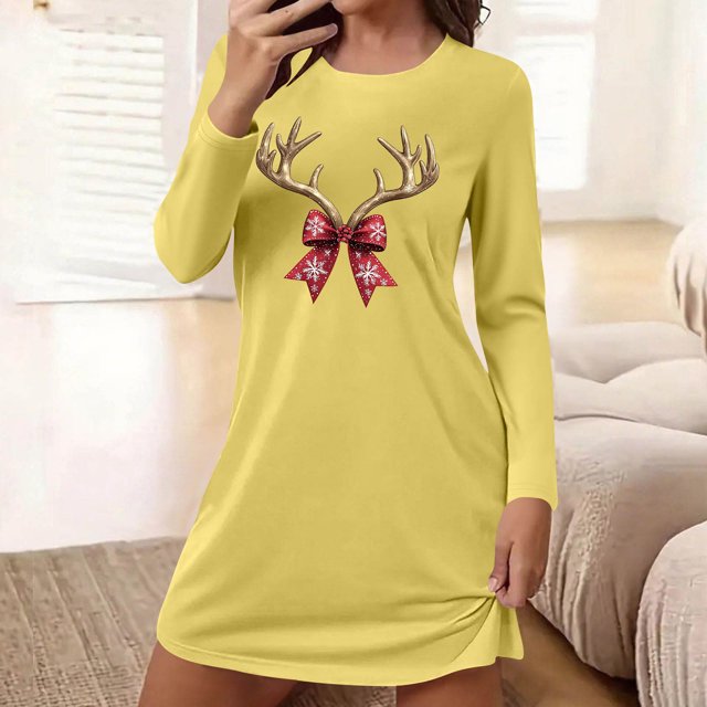 Camisón corto de manga larga y cuello redondo para mujer, bata de baño holgada de invierno para el hogar, bata de poliéster para mujer.