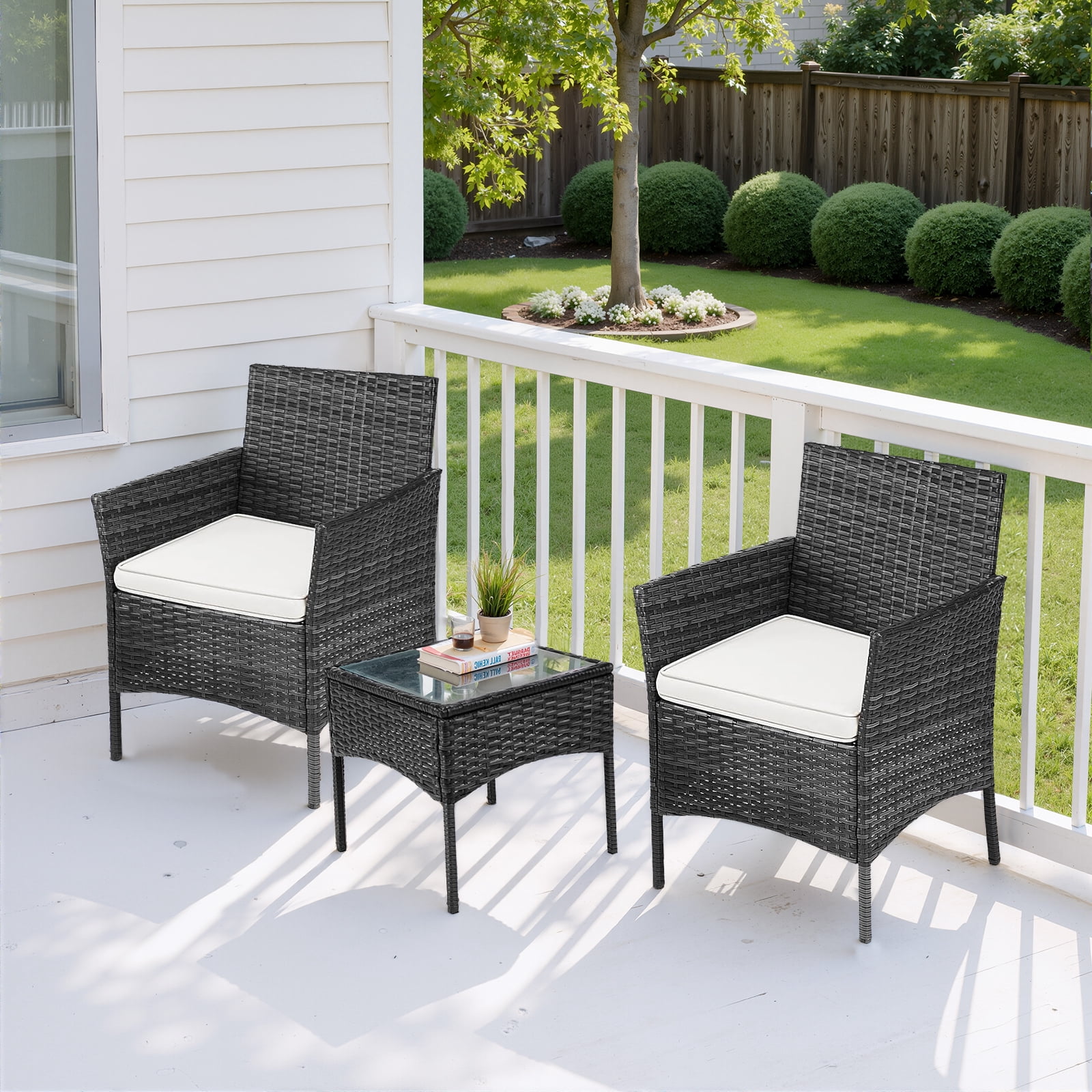 Simenmax Patio Furniture Set 3 Pieces, Outdoor Wicker Furniture with Coffee Table, Modern Rattan Patio Chairs Conversation Sets with Sofa for Garden, Terrace, Porch, Balconies, Lawns, Black