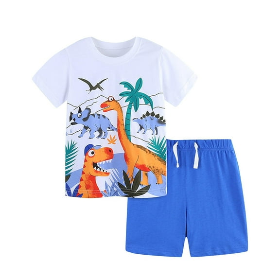 ZACPNCV Toddler Boy Summer Short Clothes Sets Cotton Crewneck Tees Shorts Beach Playwear Summer Outfits Blue 7-8 Years