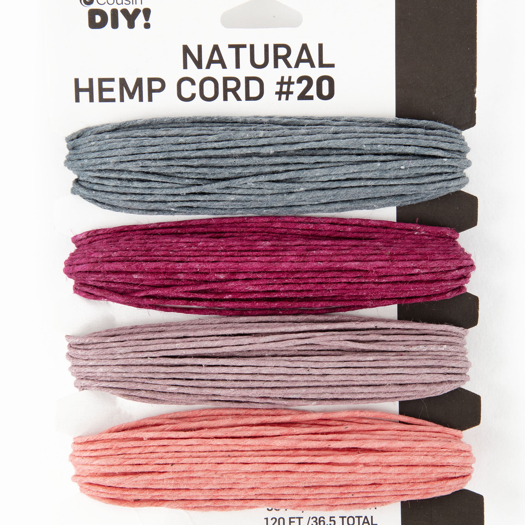 Cousin DIY 20lb Natural Hemp Twine, Blush/Pink/Grey/Burgundy, 4 Piece Roll, 120ft