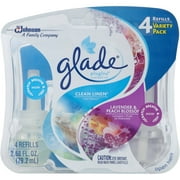 Glade Plug In Refill, Clean Linen and Lavender & Peach Blossom, 2.68 Fl. Oz. (Pack of 4