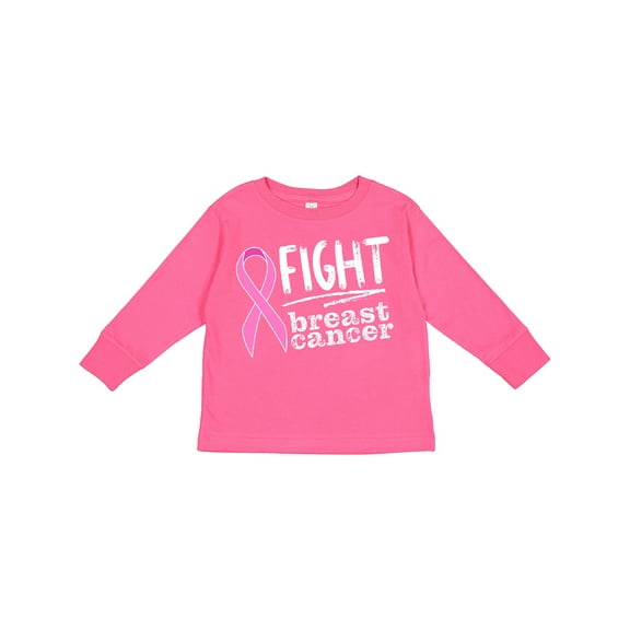 Inktastic Fight Breast Cancer Pink Ribbon Boys or Girls Long Sleeve Toddler T-Shirt