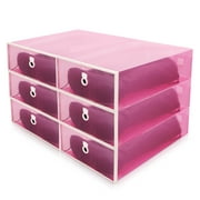 Clear Boots Storage Boxes,3 Pack Stackable Plastic Boot Shoe Storage Boxes,Best for Closet,Under Bed, Foldable Boots & Shoe Box Organizers(Pink)