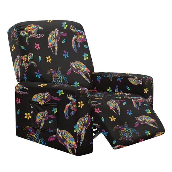 FOR U DESIGNS Turtle Flower Pattern Recliner Chair Covers Elastic Recliner Sofa Slipcovers with Armrest, Wear-Resistan Sofas Couches Slip Covers for Pet,Kids