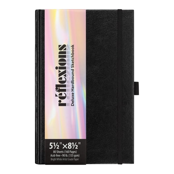 Reflexions 5.5x8.5" Black Hardcover Sketchbook, 80 Sheets (160 Pages)