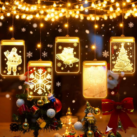 USB Powered Christmas Light Strings with 5 Acrylic LED Lights - Santa/Reindeer/Snowflake/Bell/Christmas Tree Design, 4 Lighting Modes for Holiday Decoration