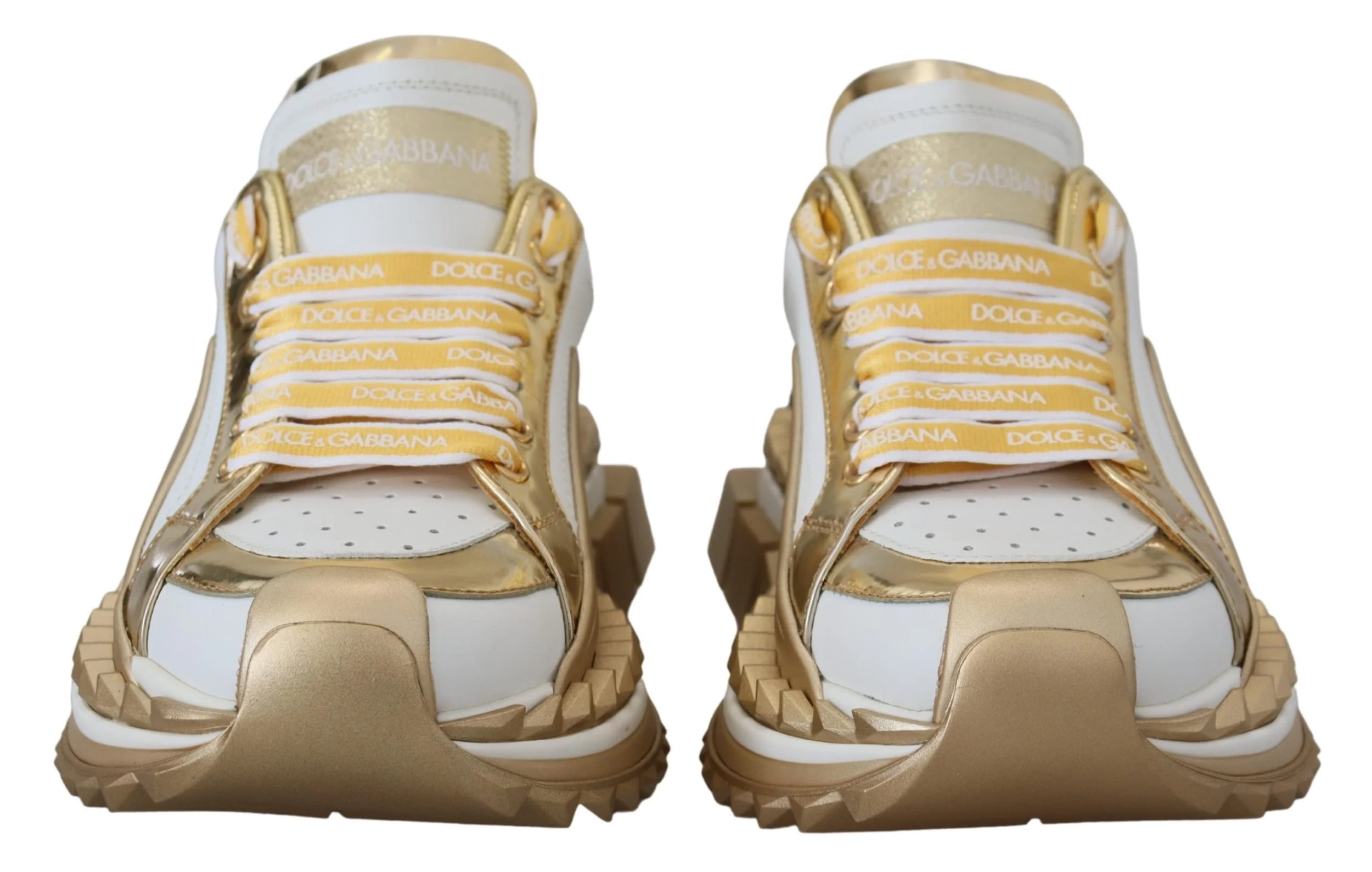 スニーカー DOLCE & GABBANA WHITE AND GOLD LEATHER SNEAKERS Dolce Gabbana Elegant White and Gold Leather Sneakers