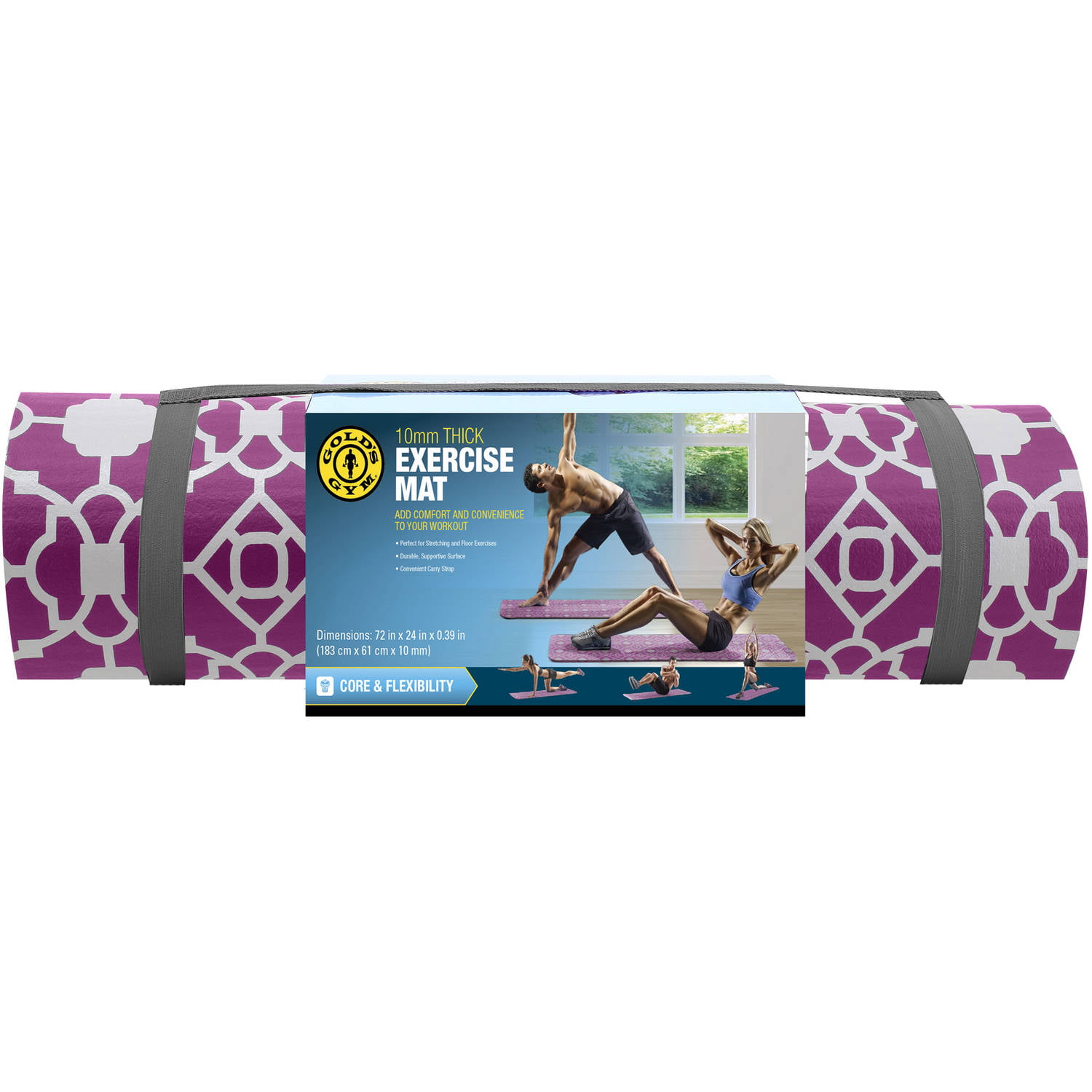 Golds Gym Yoga Mat Non Slip 5mm Exercise Fitness Gym Pilates with Carry Straps